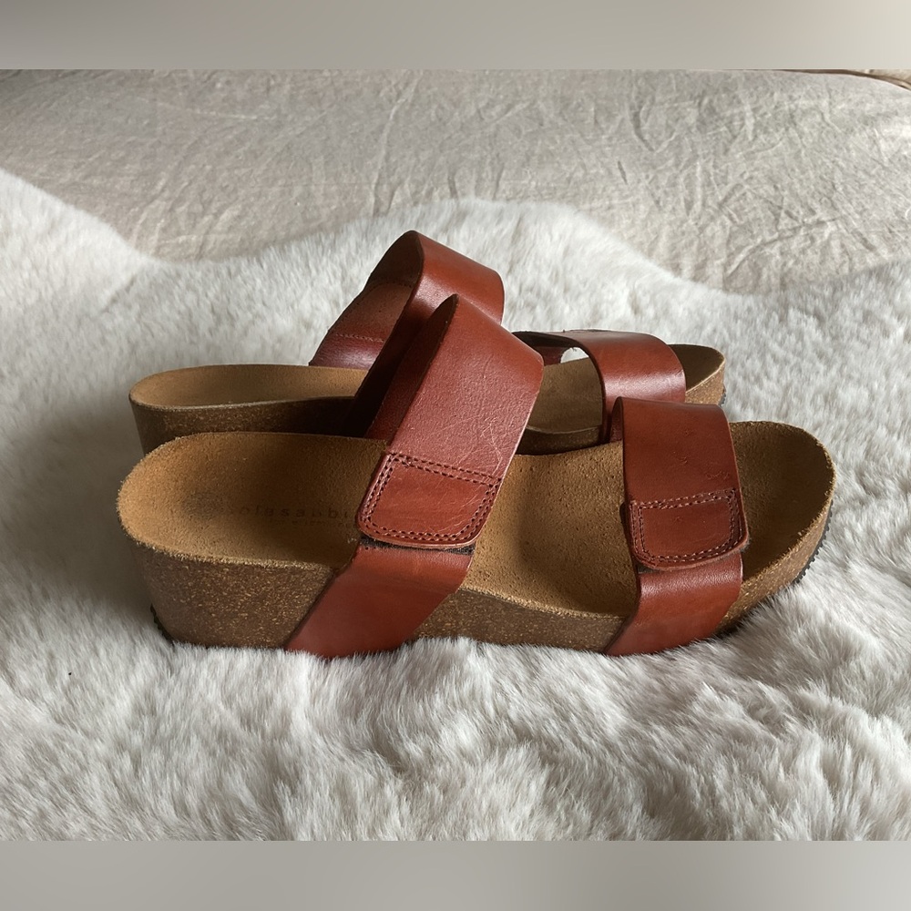 Lola Sabina Eric michael Brown Leather Slide wedge Sandals size 41